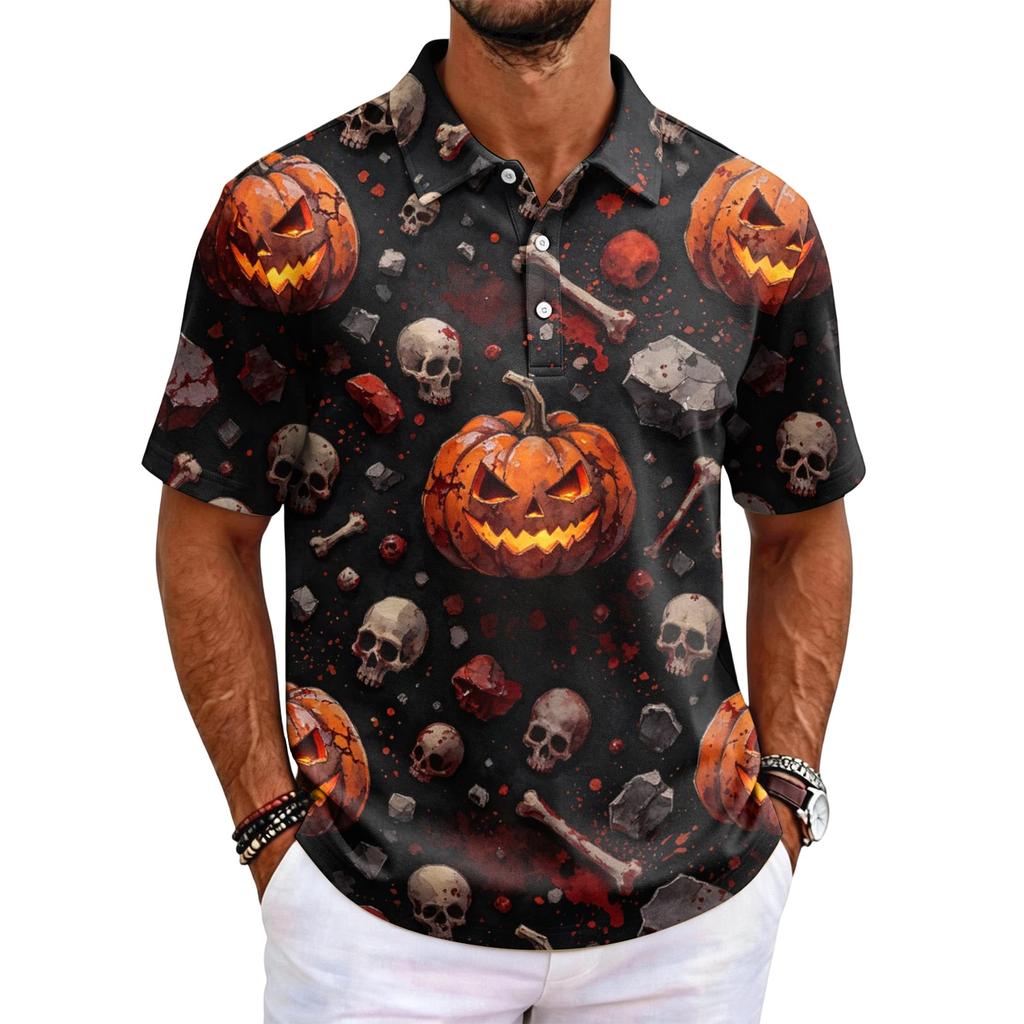 Men's Halloween Print Short Sleeve Shirt for Casual Party Wear