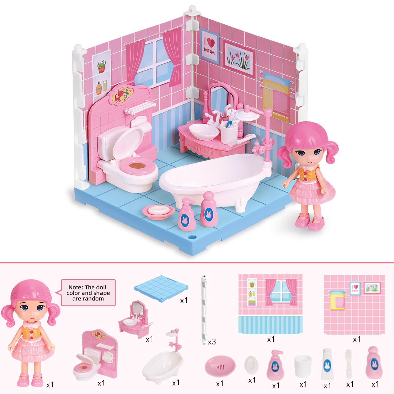 

Children s house play toy set, realistic bedroom, bathroom, kitchen and study furniture, birthday gift