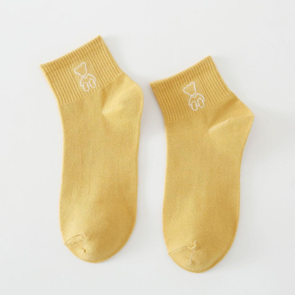 5/10 Pairs Women's Spring Summer Short Calf Cotton Socks Cute Tilted Bear Short Socks for Women Breathable and Sweat Absorbing Women's Boat Socks