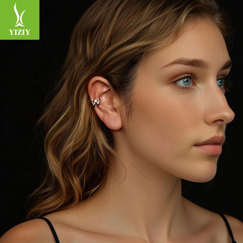 Cross-Border Foreign Trade Explosion Bow Ear Bone Clip Single Moissanite Stud Earrings Women'S 925 Sterling Silver Ear Jewelry