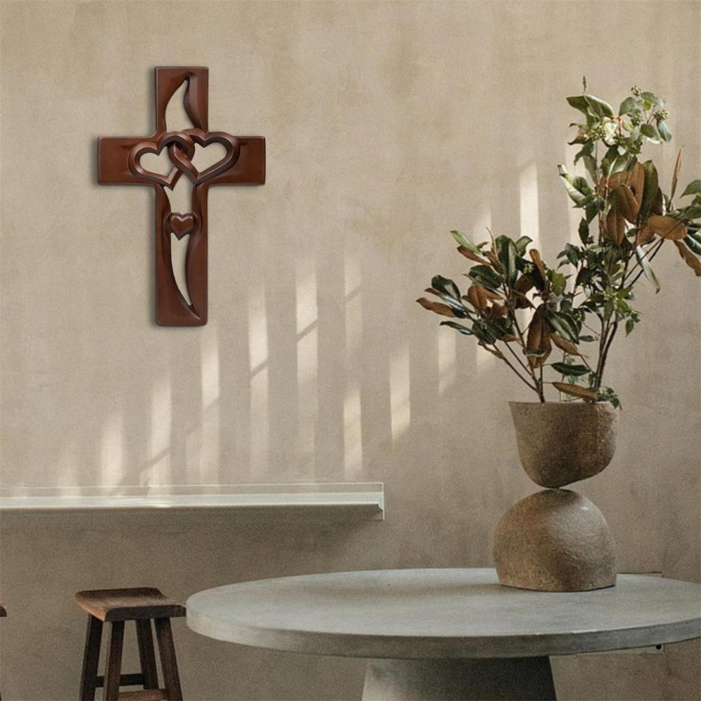 Marriage Cross For Wall Love Wall Decor, Handmade Wooden Intertwined Heart Wall Cross For Wedding Valentine Christmas Gift