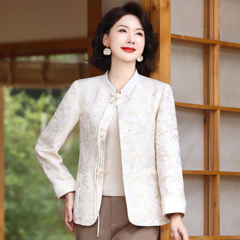 

Элегантный жаккардовый жакет 2025: Весенне-осенний стиль в китайском стиле для женщин среднего возраста. 5XL (145-155 jin)