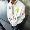 Oversized Men Lapel Neck Buttons Up Floral Print Casual Long Sleeve Shirts