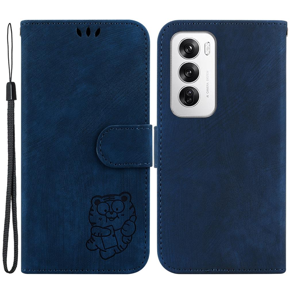 For Oppo Reno12 5G (Global) Case Cute Tiger Imprint Leather Wallet Phone Cover