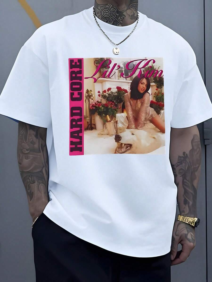 

Hard Core Album Art Tee Featuring Lil Kim In A Glamorous Setting Surrounded By Roses And Champagne 5XL різнокольоровий