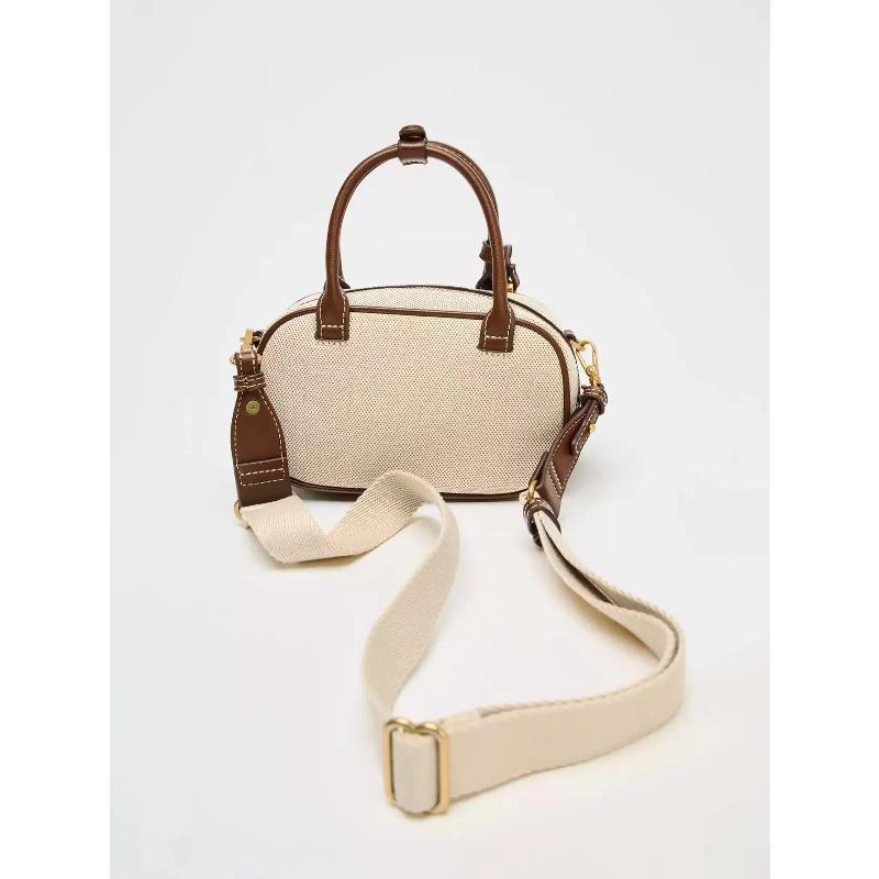 2026 New niche retro color-blocking hand-held small bag, stylish crossbody canvas PU small square bag, single-shoulder bowling b
