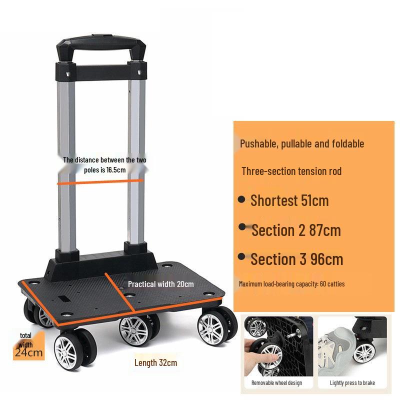 Aluminum Alloy Foldable Student Backpack Trolley with Universal Wheels