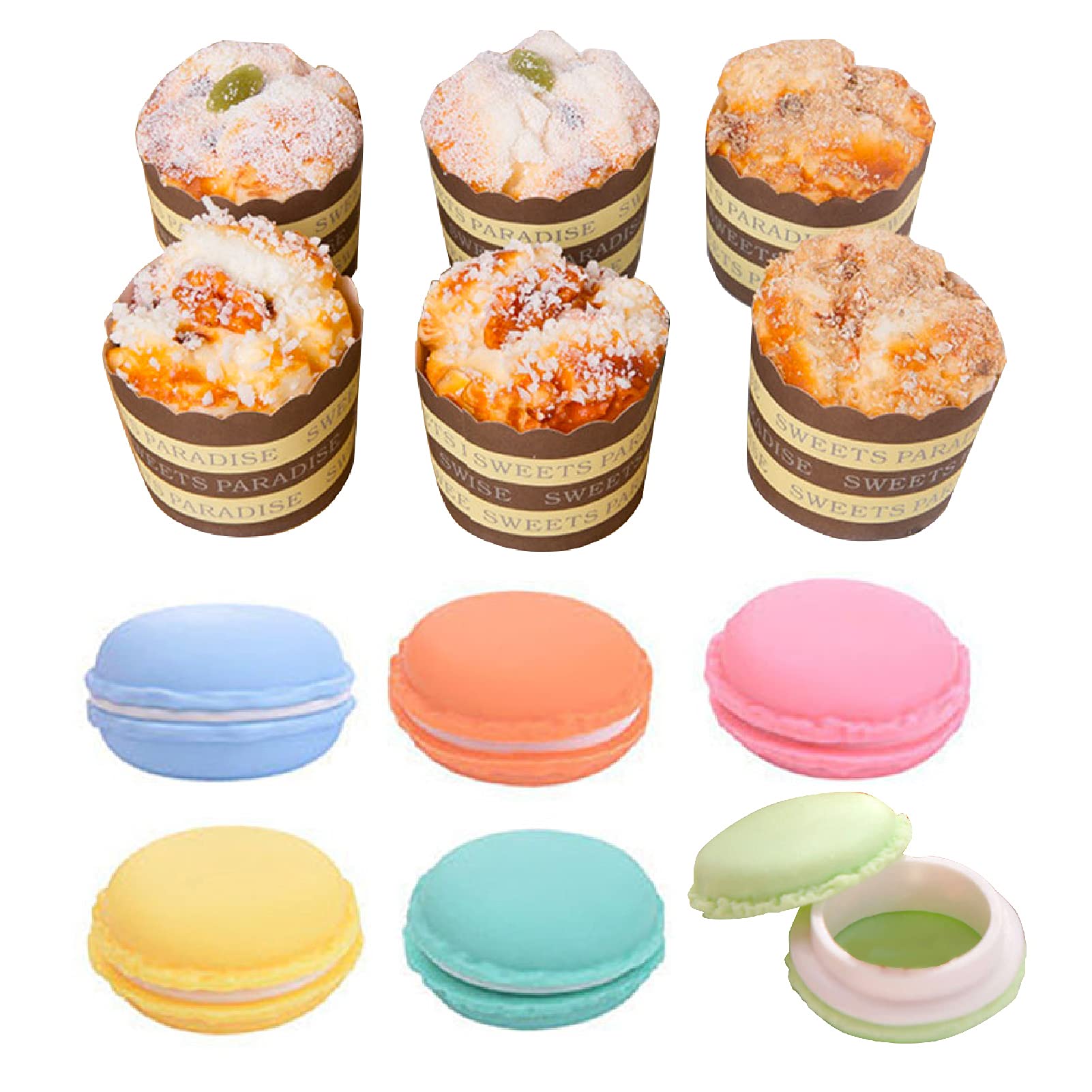 

Кекс Famimueno Macaron Сладости Еда Образец Реалистичный Дисплей Украшения Кексы 6 (Многоцветный/6 + макаронс)