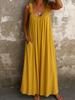 YYFS Women's Fashion Summer Spring Solid Color Print Sleeveless V-Neck Loose Waistlinet Casual Dresses