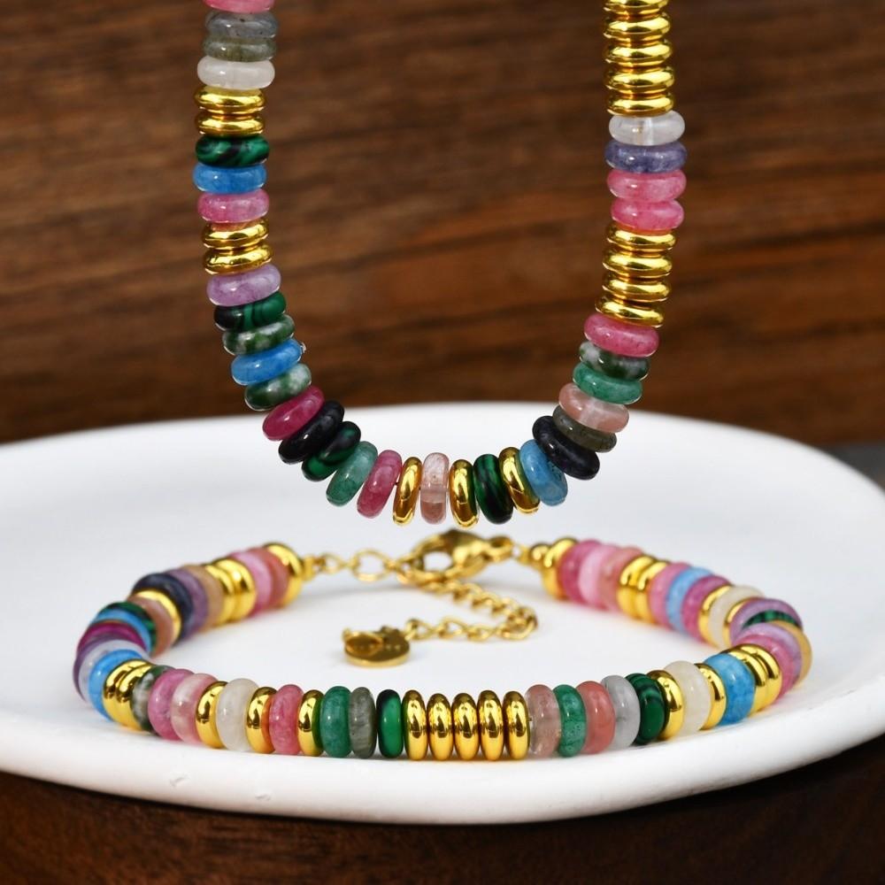 Aesthetic Boho Beaded Bracelet Lightweight Rainbow Choker Natural Stone Necklace Outdoor Picnic