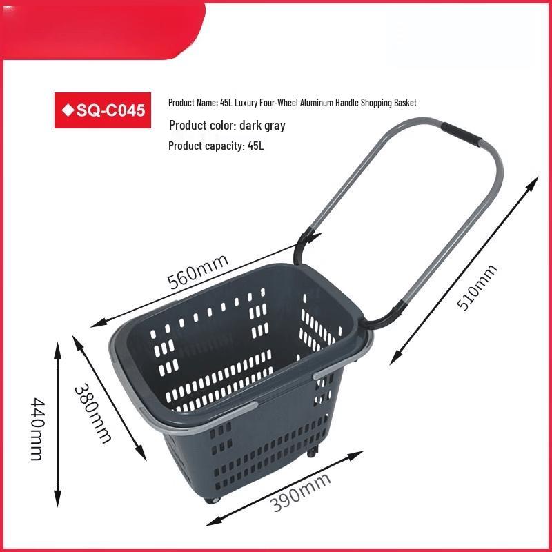 45L Dark Grey Rolling Shopping Basket