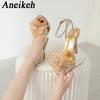 Aneikeh Summer Fashion Crystal Flower Open Toe Rhinestone High Heels Gladiator Sandal Female Elegant Women Wedding Prom Shoes