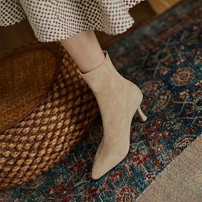 2024 Autumn New Short Boots Women's Thin Boots Elastic Boots Socks Boots Pointed Thin Heel High Heel Internet Celebrity Medium Tube Women's Boots
