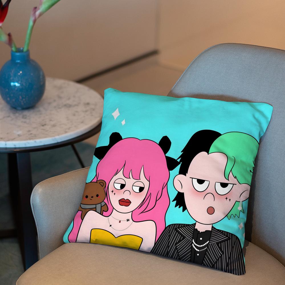 Милая мультяшная пара Наволочка 2-в-1 Двусторонняя Плюшевая Наволочка для Подушки | Автомобиль/Диван/Кровать | Идеальный Подарок 12x12Inch
