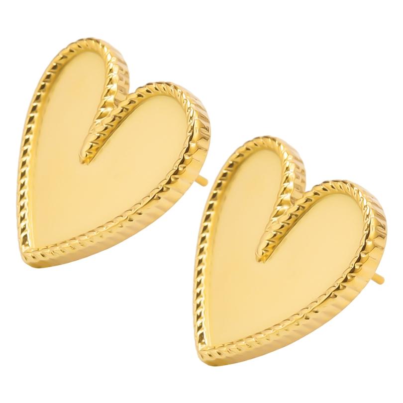 Never Fade Gold Color Earrings With Earplug Round Heart Shell Fashion Jewelry Stainless Steel Earrings For Women Men Accessories