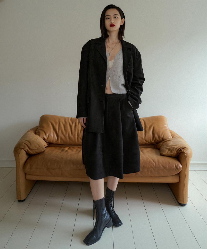 Obeodyupeulleeo Volume Suede Skirt_Black