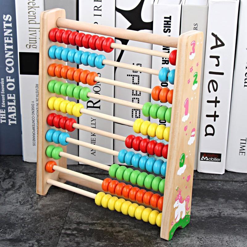 Early Education Enlightenment Wooden Colorful Digital Computing Rack Educational Toys Wooden Children's Ten-file Arithmetic Abacus Rack Building Block