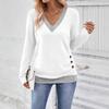 Women's Casual And Comfortable Three-button Color-blocked V-neck Long Sleeve