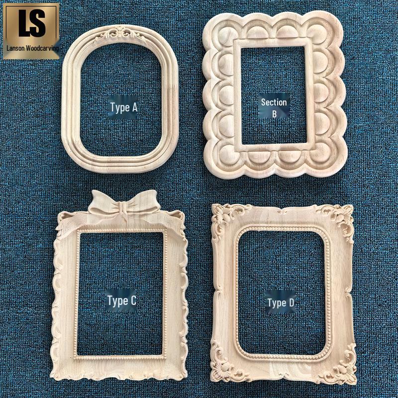 Specchio & Cornice Foto Intagliati in Legno Massello Stile Europeo, Decorazione Murale in Impiallacciatura Retrò Francese