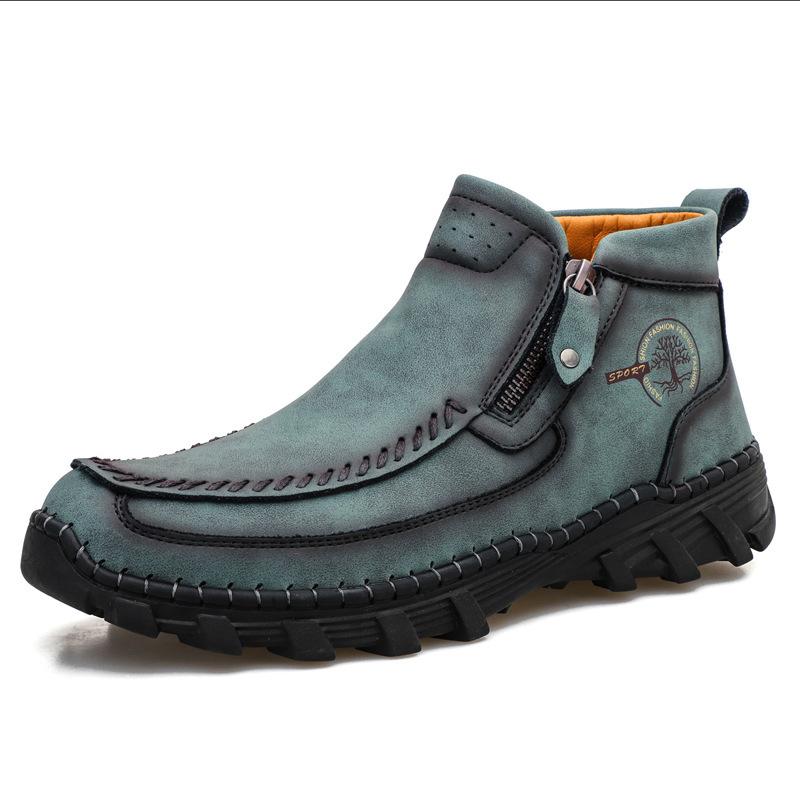 Spot autumn and winter large size hand-stitched microfiber Martin boots casual cotton medium top men's shoes
