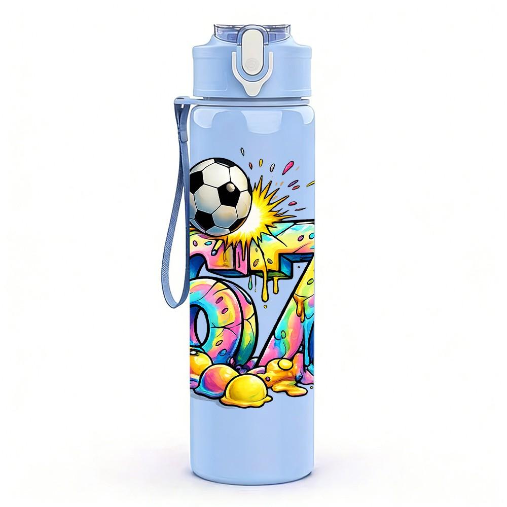 1PC Colorful 67 Soccer Theme Print 750ml Color Plastic Sports Water Bottle Leakproof Flip Straw Lid Suitable for Sports Office Home Use