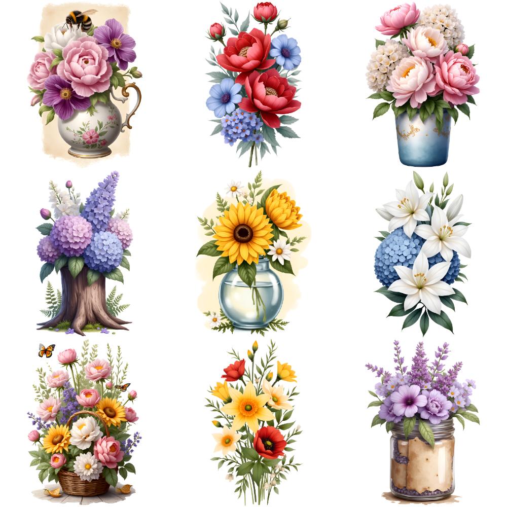 9 Stück Blumen Temporäre Tattoos für Männer Frauen Pflanze Narzisse Rose Pfingstrose Fake Tattoo Aufkleber Wasserdicht Körper Arm Tattoo Aufkleber