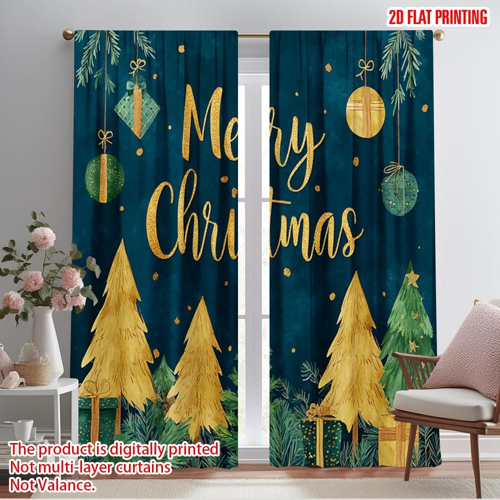 

2 шт., шторы с 2D-принтом, с рисунком рождественских сосен, прочная ткань из 100% полиэстера (без удилища) Украшения для улицы 52.50×116.00 CM 2pcs
