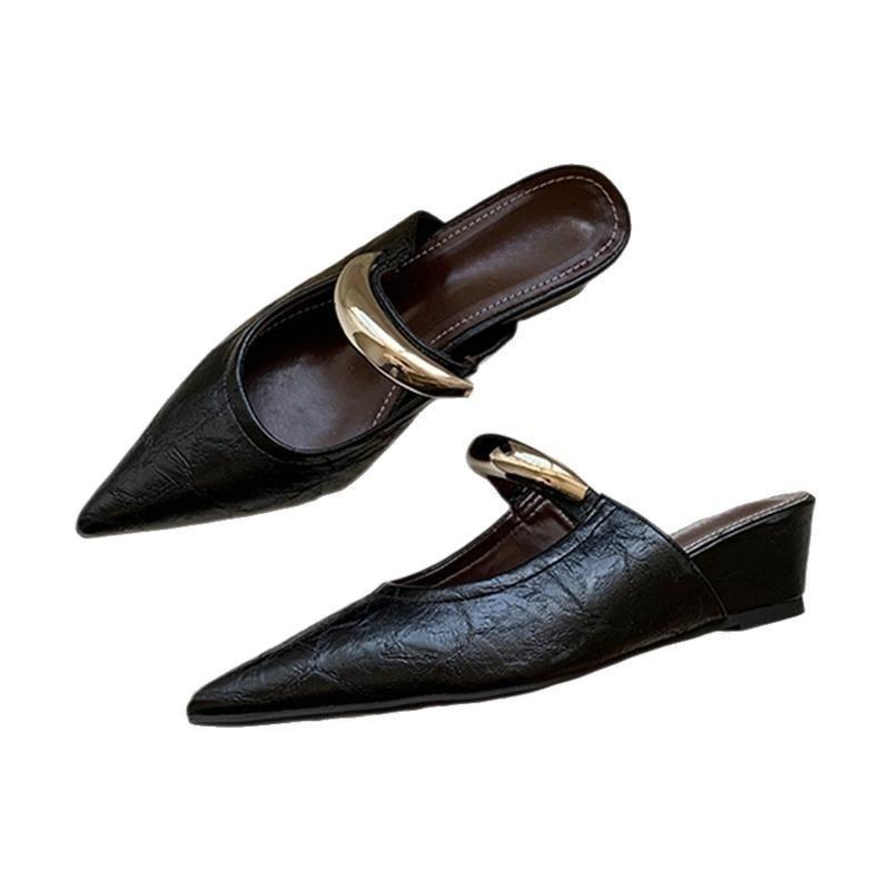 Baotou Drag Half Slippers Women's 2025 New Spring Muller Shoes Sandals Women's Shoes Wedge Heel Shoes High Heel Pointed Single Shoes
