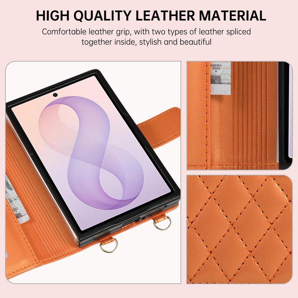 Crossbody Long Lanyard Zipper Cards Solt Wallet Leather Case for Samsung Galaxy Z Fold8 Fold 8 Wide Shockproof Book Stand Cover