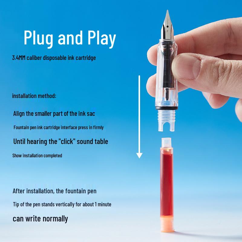 12 Color Universal Fountain Pen Ink Cartridges, Non-Carbon, 3.4 Caliber, Replaceable for Students