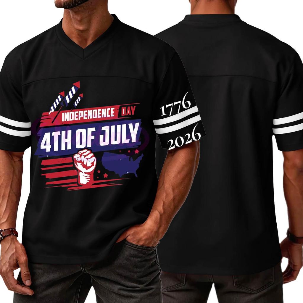 Men's Casual V Neck Short Sleeve Athletic Shirt Independence Day Graphic Print 4th of July Sports Tee Top Lightweight Breathable