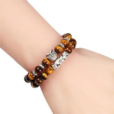 Schwarze Lava-Tigerauge-Armbänder mit verwittertem Stein, klassisches Eulen-Perlen-Armband mit natürlichem Charme für Damen und Herren, Yoga-Schmuck