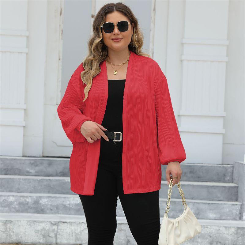 

L-3XL Women Blouse plus Size Ladies Tops Plus Size Cardigan Outerwear Top Female Big Red 3XL