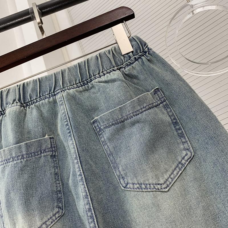 DIMANAF 2025 Frühling Jeans Lange Hosen Damen Denim Elastisch Basic Hosen Locker Lässig Blau Weiter Bein Hosen Lässige Hosen Große Größen Hosen