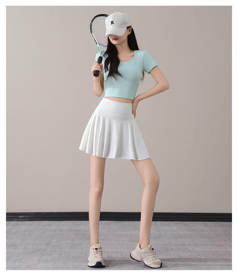 Women's Summer 2025 Tennis & Badminton Fitness Set: Yoga Short Sleeve, Running Skirt, & Chest Pad