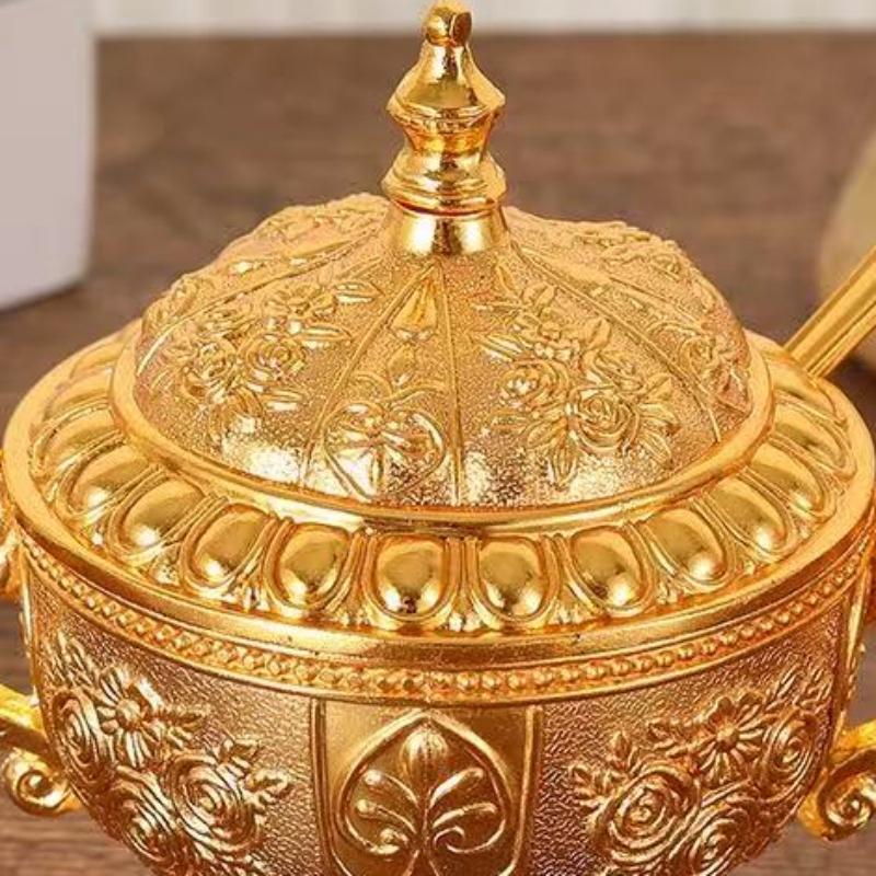 Frasco de Condimentos Dorado, Estilo Europeo de Aleación con Tapa Contenedor de Especias Sal Mantequilla Organizador, Frasco de Almacenamiento para Granos de Café, Herramientas de Cocina