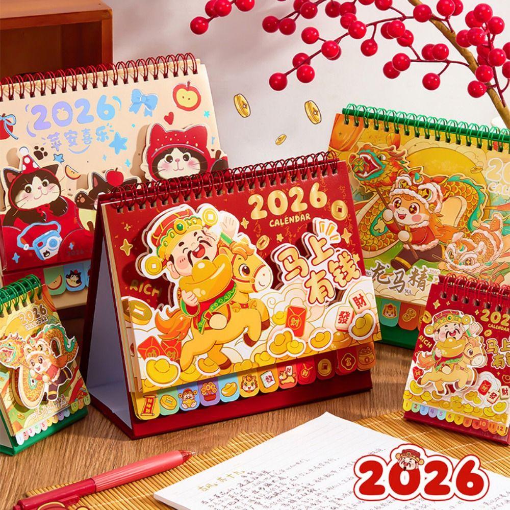Memo Notes 2026 Desk Calendar One Month to View Coil Binding Tabletop Schedule Cartoon Monthly & Daily Planner Home