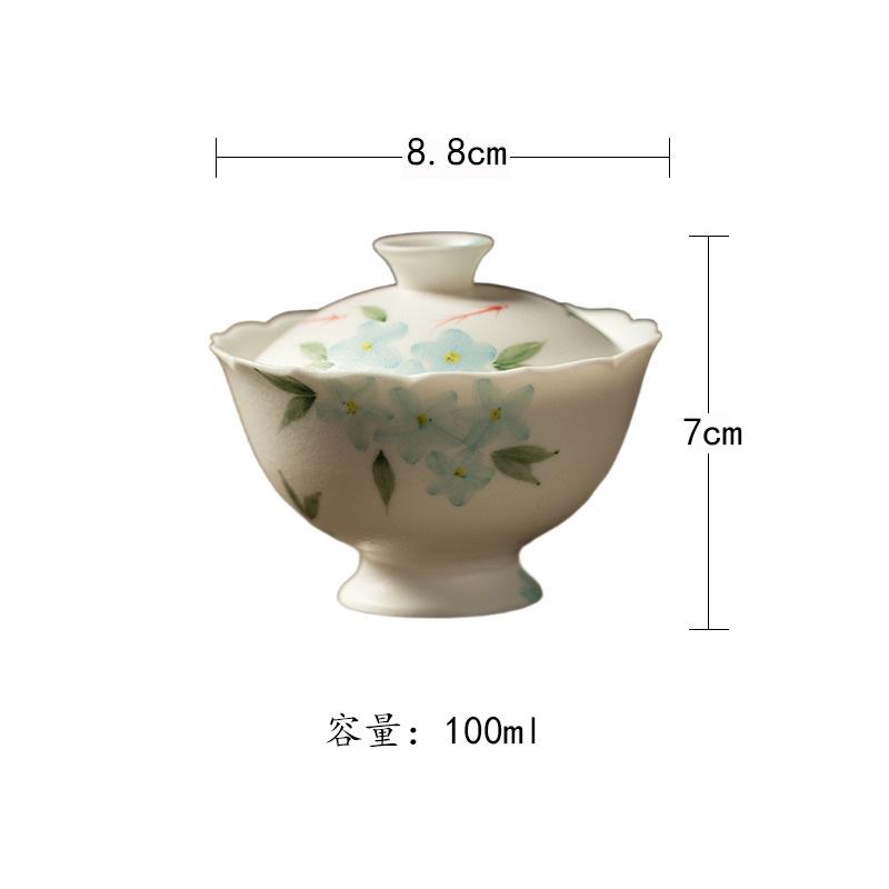 

100ml Hand-painted Blue Flower Gaiwan Handmade Tea Tureen Tea Bowl With Lid Kit Tea Maker Cover Bowl Tea Items Ornaments Craft