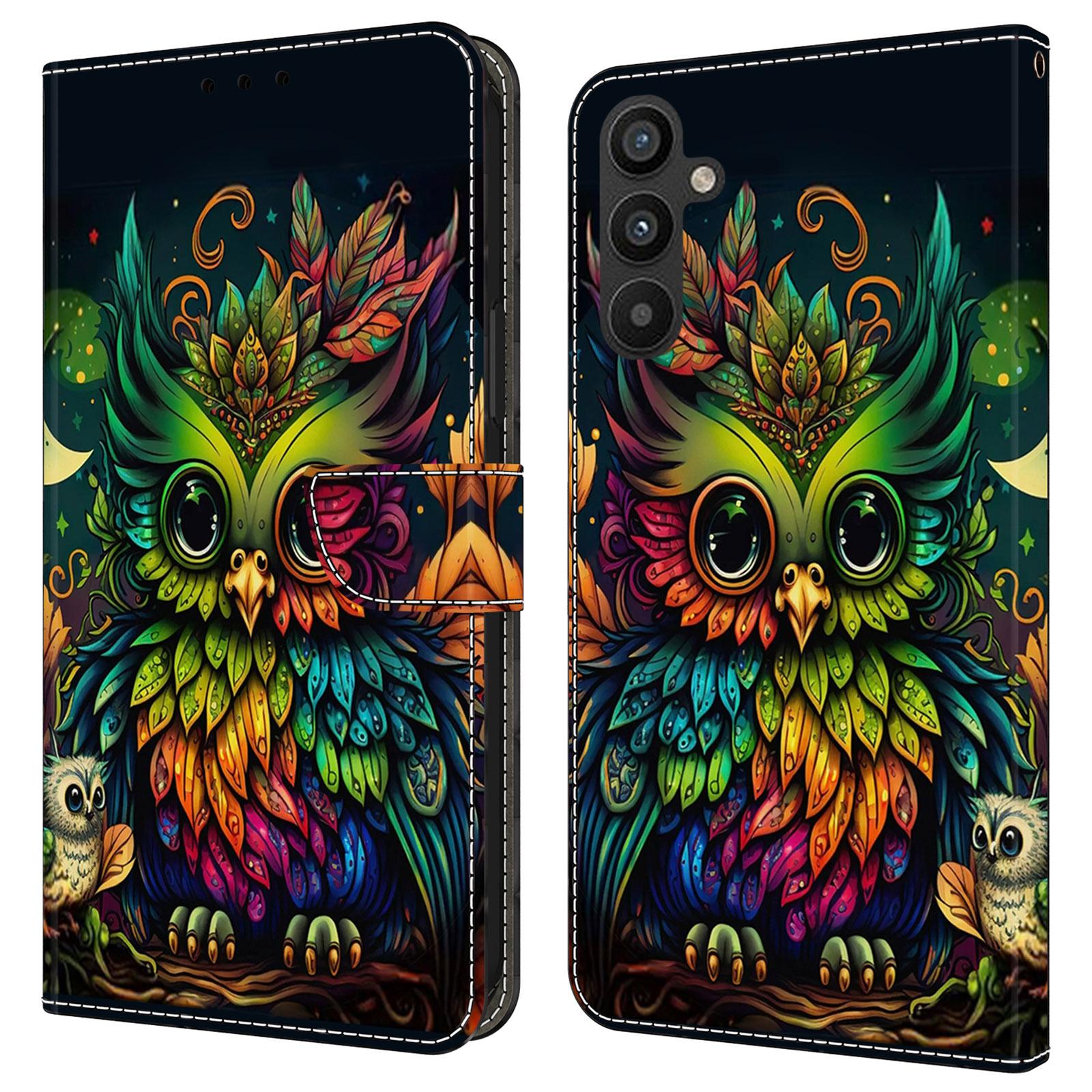 

For Samsung Galaxy A34 5G Case Pattern Printed Protective Cover TPU+PU Leather Flip Phone Case Colorful Owl