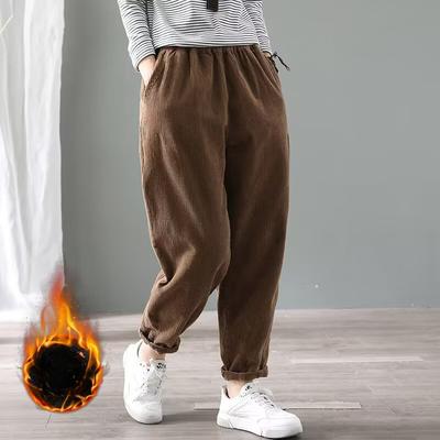 Damen Herbst und Winter Locker Große Größe Cord Kältebeständig Plus Samt Verdickt Oberbekleidung Allround Lässige Harlan Warme Hose