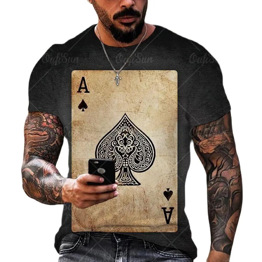 Sommer 3D Poker Print Herren T-Shirt Harajuku Street Monster Horror Stil Mode Lässig Rundhals Kurzarm Übergroße Oberteile