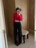 Women's Red Long Sleeve Polo Collar Casual T-Shirt by Nanyou