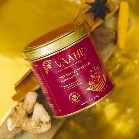 VAAHE Premium Pav Bhaji Masala | 17+ Natural Spices | Freshly Ground and Packed | 100% Pure and Natural | Single Origin | Premium Tin Box (70 Gm)