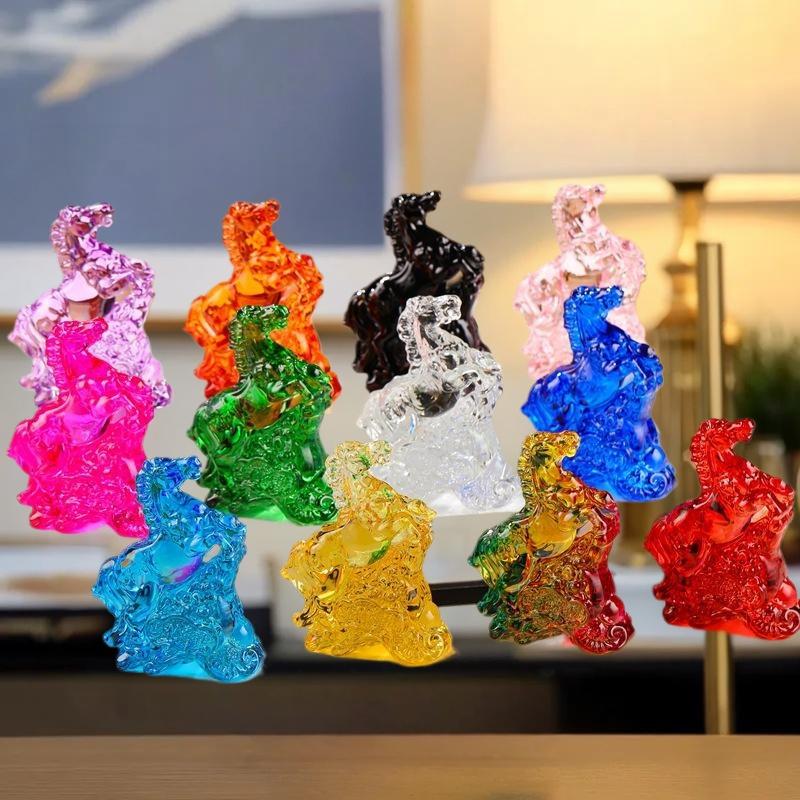 Zodiac Horse Crystal Light Feng Shui Statue 2026 Design; Luxurious Sun Catcher Home Decor Item