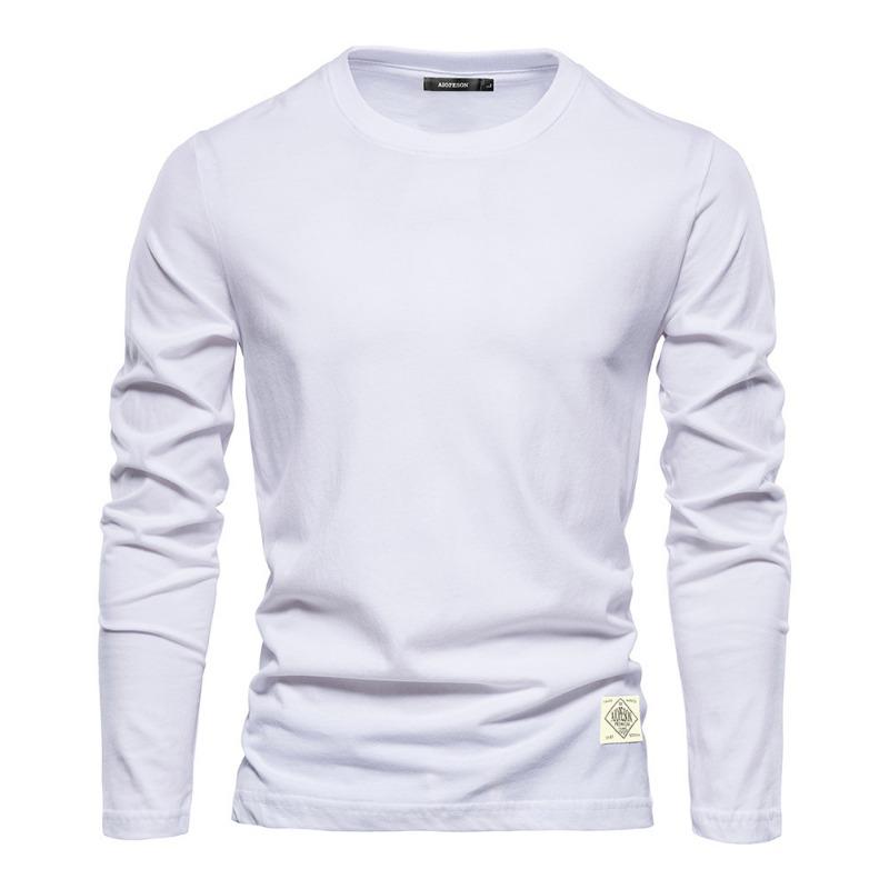 

Men Crew Neck Long Sleeve T Shirt Solid White Slim Fit Casual Basic Top with Small Label S білий