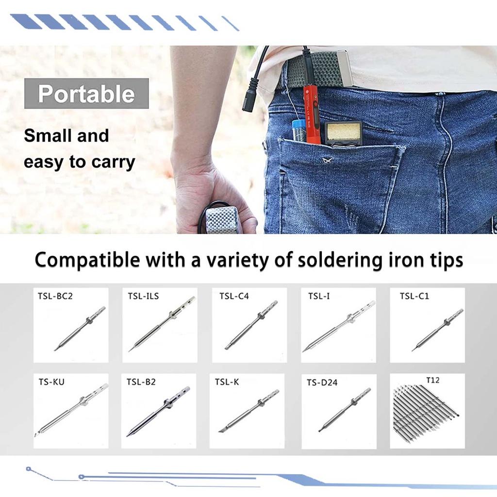Mini Cordless Electric Soldering Iron Station Soldering Iron Adjustable Temperature Digital Display with Solder Tip 60W