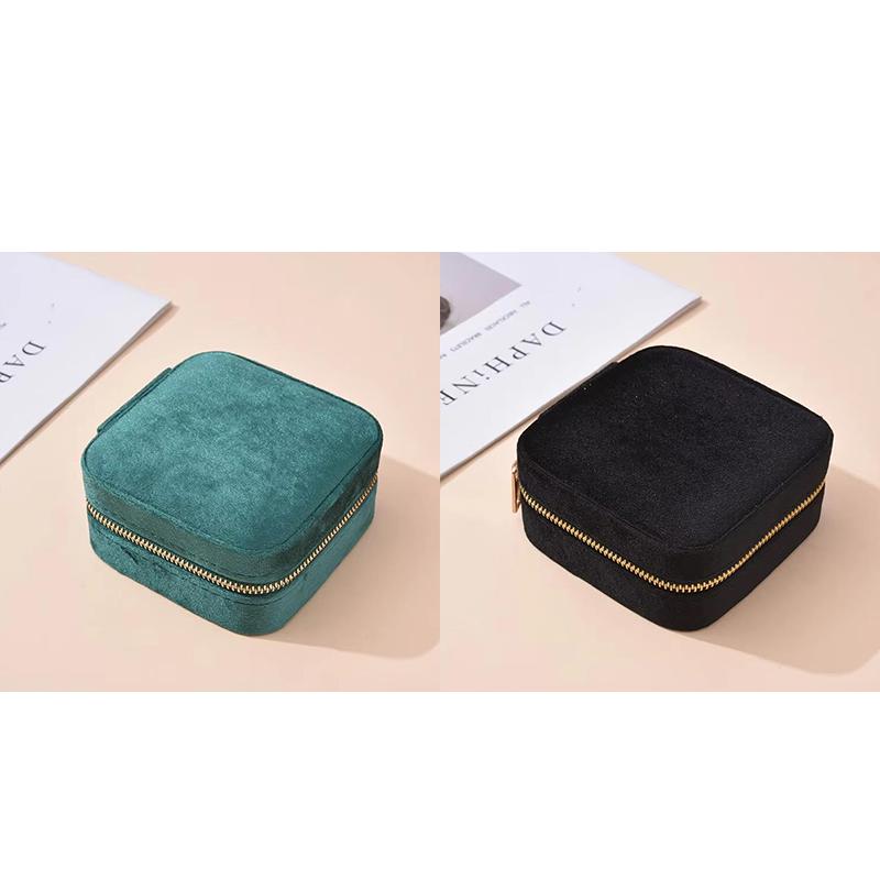 Portable Jewelry Storage Box with Mirror Zipper Square Boxes Earrings Necklace Ring Jewelry Organizer Display for Travel K