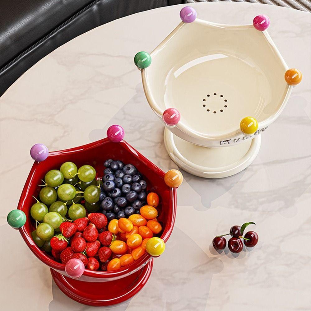 Plastic High-footed Fruit Plate Cream Style Double Layer Fruit Bowl for Living Room