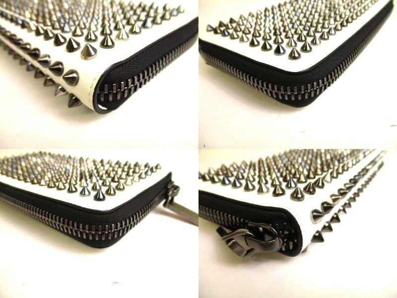 Authentic Christian Louboutin Panettone White Leather Spikes Round Zip Wallet #9934  Open Box