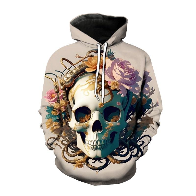 Fashion Autumn Skull Head Flower 3D Print Hoodies Men Women Casual Sweatshirts Oversized Hoodie Pullovers Tracksuit Clothing